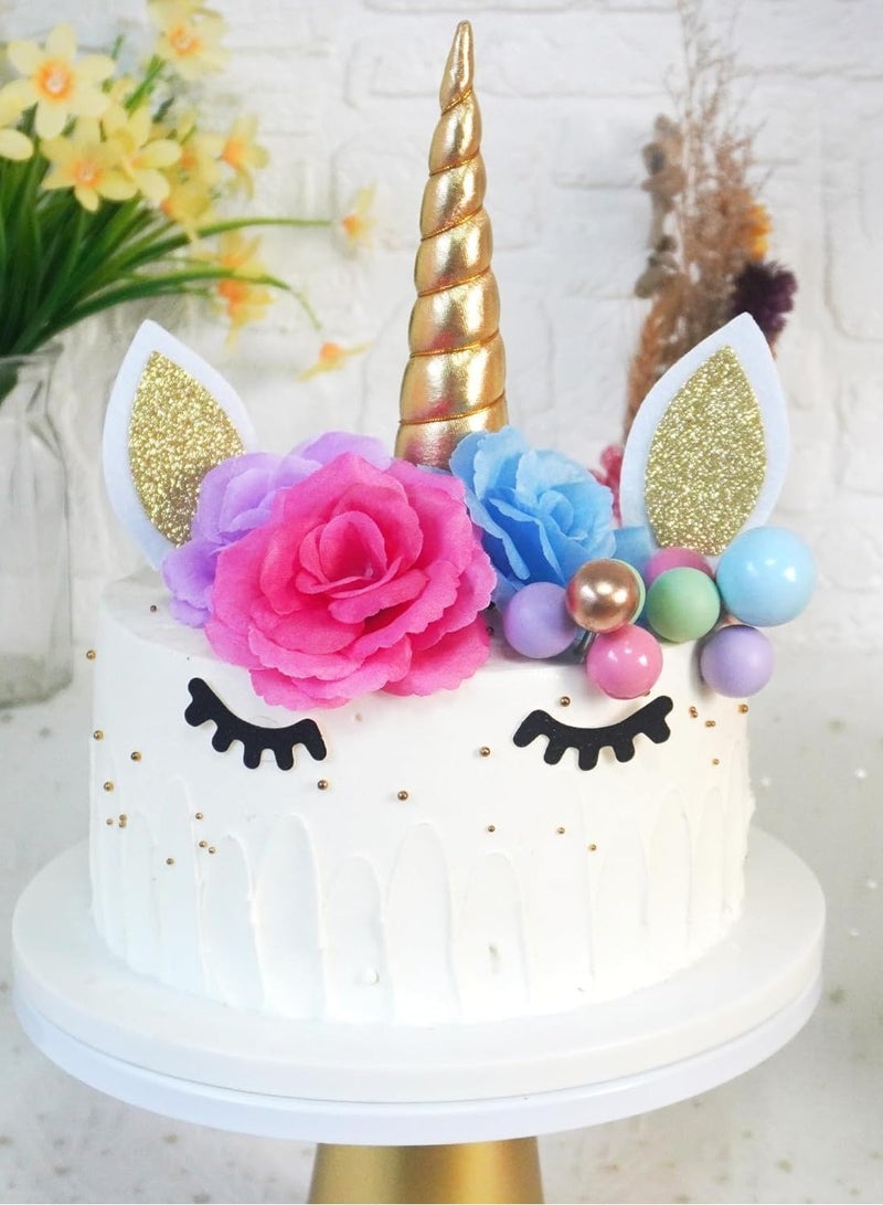 سيلكفكس 38 جهاز كمبيوتر شخصي كيك يونيكورن توبر ، ديكورات كيك زهرة يونيكورن مع الزهور الكرات نجوم يونيكورن ديكورات كيك عيد ميلاد سعيد للفتيان والبنات حفلة عيد ميلاد الأطفال لوازم دش الطفل - Image 2