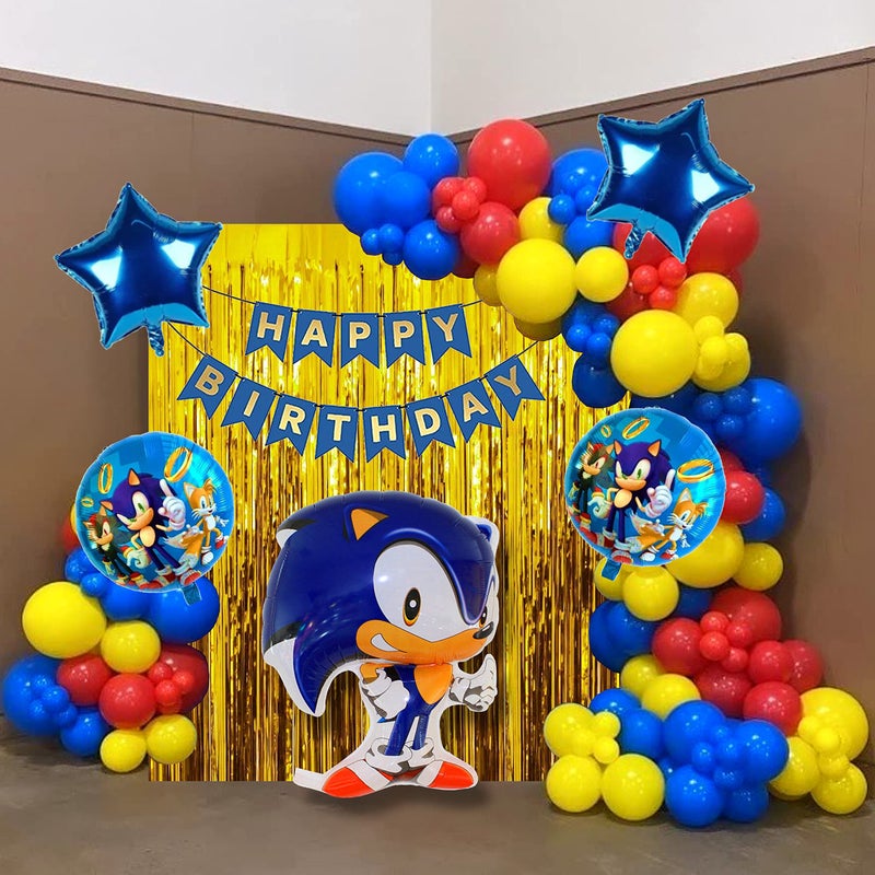 TOYXE Sonic Theme Birthday Decoration Balloon Paper Banner Back Drop Fringe Curain Set 100 Pcs, Multi - Image 5