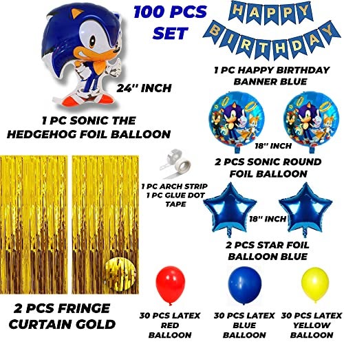 TOYXE Sonic Theme Birthday Decoration Balloon Paper Banner Back Drop Fringe Curain Set 100 Pcs, Multi - Image 3
