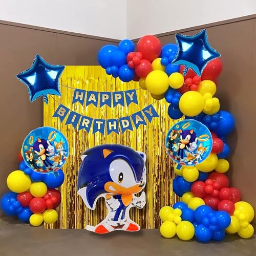 TOYXE Sonic Theme Birthday Decoration Balloon Paper Banner Back Drop Fringe Curain Set 100 Pcs, Multi - Image 2
