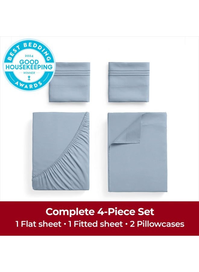mellanni Extra Deep Pocket Queen Sheet Set - 4 PC Iconic Collection Bedding Sheets & Pillowcases - Hotel Luxury, Ultra Soft, Cooling Bed Sheets - Extra Deep Pocket up to 21" (Queen, Blue Hydrangea) - Image 4