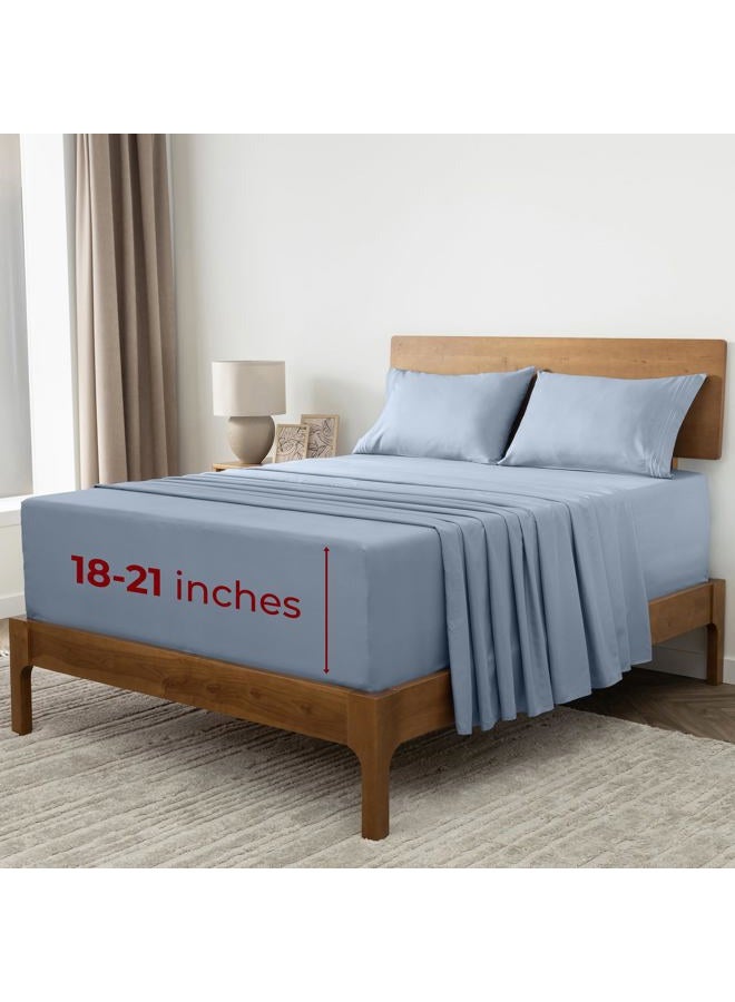 mellanni Extra Deep Pocket Queen Sheet Set - 4 PC Iconic Collection Bedding Sheets & Pillowcases - Hotel Luxury, Ultra Soft, Cooling Bed Sheets - Extra Deep Pocket up to 21" (Queen, Blue Hydrangea) - Image 1