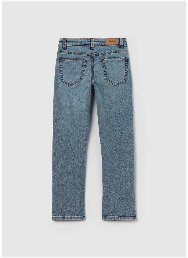 او في اس Regular-fit acid-wash jeans with five pockets