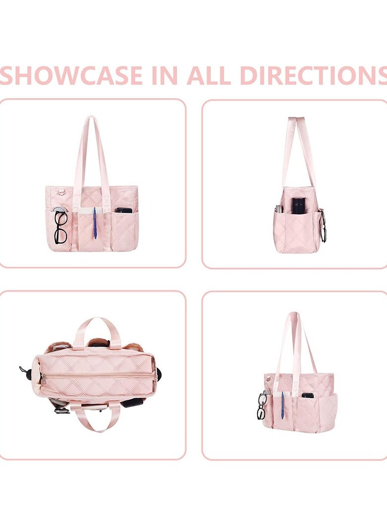 OCTOBER New women's hand-held tote bag with zipper, teacher handbag, clinical bag, nursing bag, travel weekend bag (lotus root color)  - Image 5