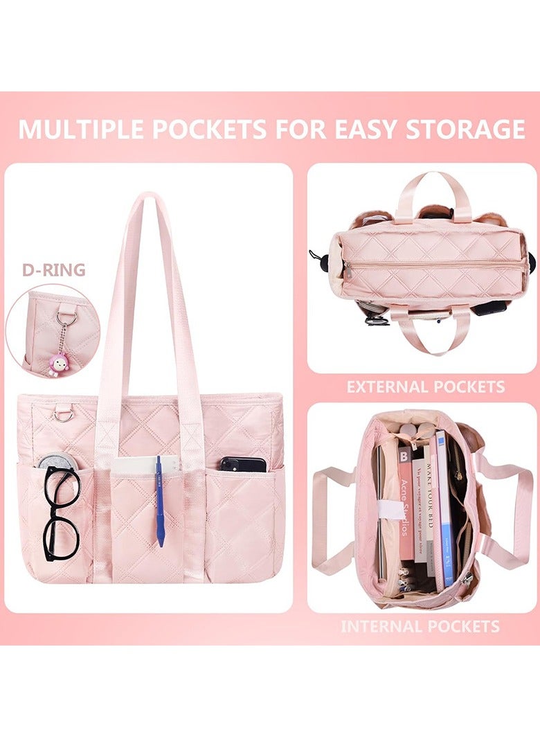 OCTOBER New women's hand-held tote bag with zipper, teacher handbag, clinical bag, nursing bag, travel weekend bag (lotus root color)  - Image 4