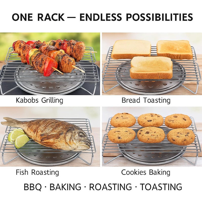 إسكدنيا شواية سنيفاد المحمولة من الفولاذ المقاوم للصدأ، رف الشواء متعدد الأغراض، موقد غاز وشواية سطح الموقد للتخييم، الطهي في الهواء الطلق، النزهات، الخبز، الشواء والكباب، تصميم متين وسهل التنظيف ومضغوط - Image 4