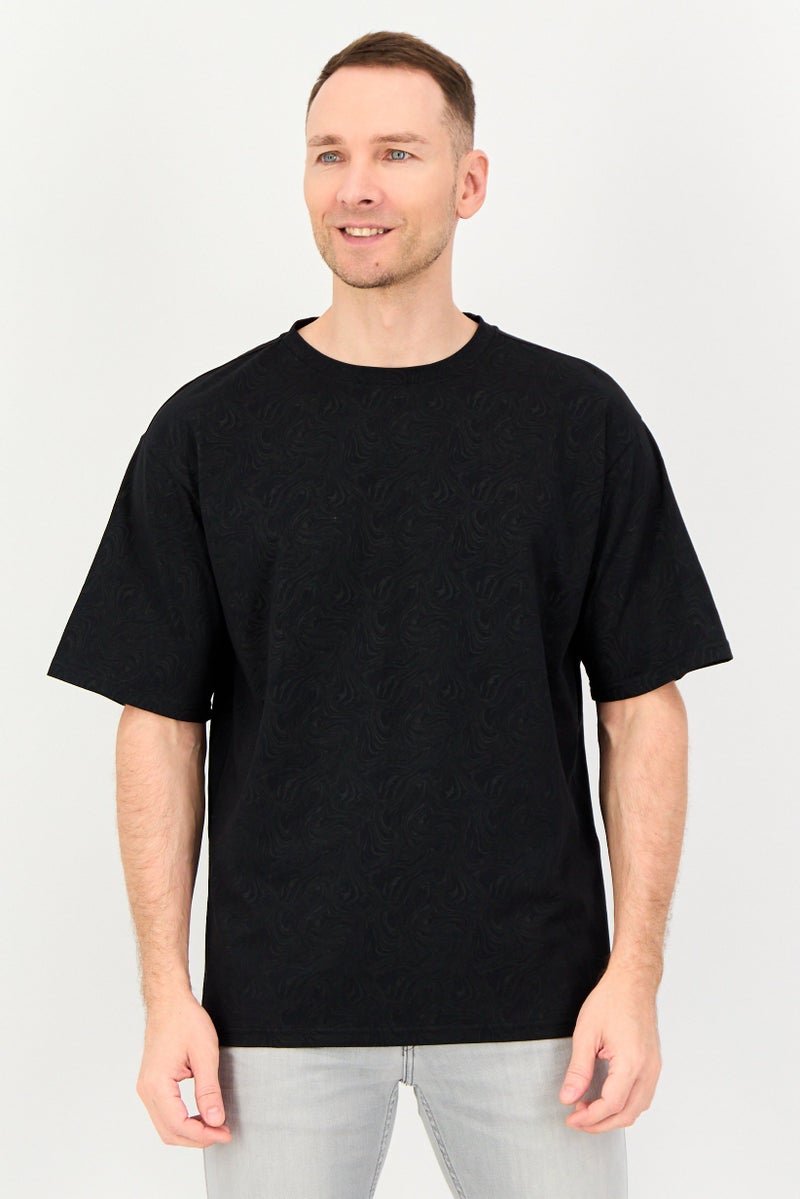 Core Elements Men Crew Neck Abstract Print Short Sleeve T-Shirt, Black - Image 1