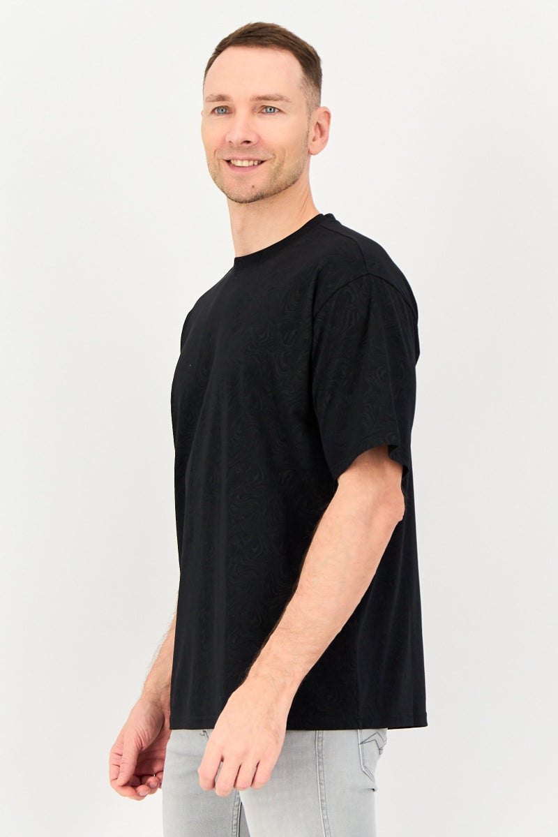 Core Elements Men Crew Neck Abstract Print Short Sleeve T-Shirt, Black - Image 2