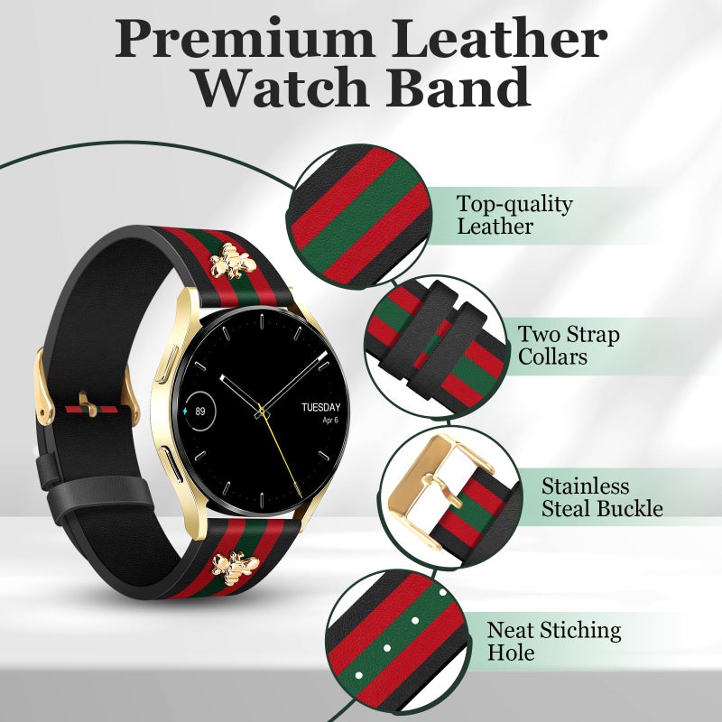 MOINSPIRE Designer Leather Bands with Charms Compatible with Samsung Galaxy Watch 7/6/5/4/Active 2 40mm 44mm/Watch 6 Classic 43mm 47mm/Watch 5 Pro 45mm/Watch 4 Classic 42mm 46mm, 20mm - Image 4