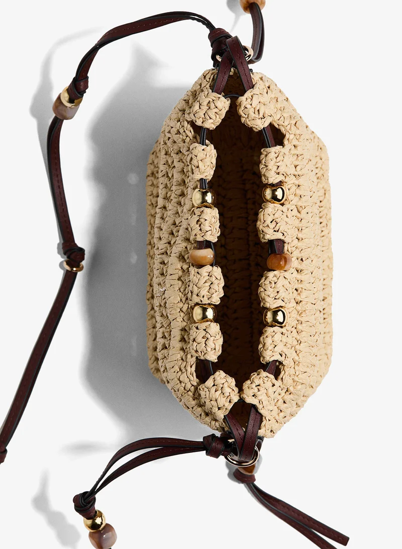H&M Bead-detail straw crossbody bag