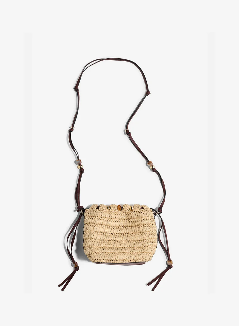 H&M Bead-detail straw crossbody bag