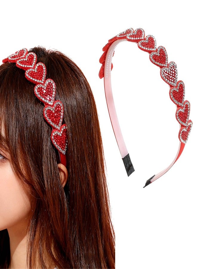 طوق رأس KTAABTR لعيد الحب، إكسسوارات شعر لطيفة، طوق شعر كريستالي لامع، طوق رأس مرصع بأحجار الراين على شكل قلب أحمر للنساء، مناسب لحفلات توديع العزوبية، وحفلات الزفاف، وحفلات التخرج، ولتزيين حفلات عيد الحب اليومية. - Image 1