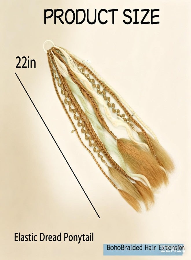 rosmile 22 Inch Elastic Dread Ponytail Extension Dreadlock Ponytail Extension Synthetic Braided Ponytails Hairpiece Boho Ponytail Dreads for Daily Party Festival（White） - Image 3
