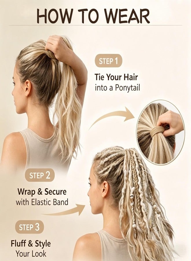 rosmile 22 Inch Elastic Dread Ponytail Extension Dreadlock Ponytail Extension Synthetic Braided Ponytails Hairpiece Boho Ponytail Dreads for Daily Party Festival（White） - Image 5