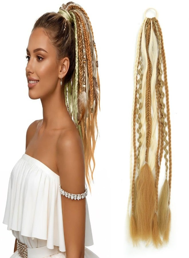 rosmile 22 Inch Elastic Dread Ponytail Extension Dreadlock Ponytail Extension Synthetic Braided Ponytails Hairpiece Boho Ponytail Dreads for Daily Party Festival（White） - Image 1
