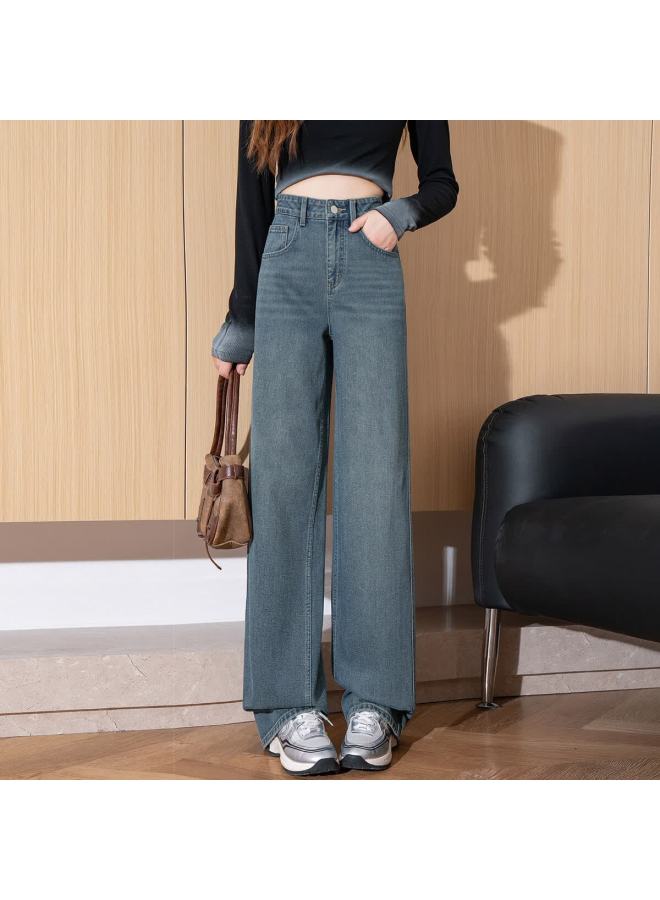 Tonlion Spring Women's Wide-leg Floor-length Denim Jeans With Side Slits - Image 4
