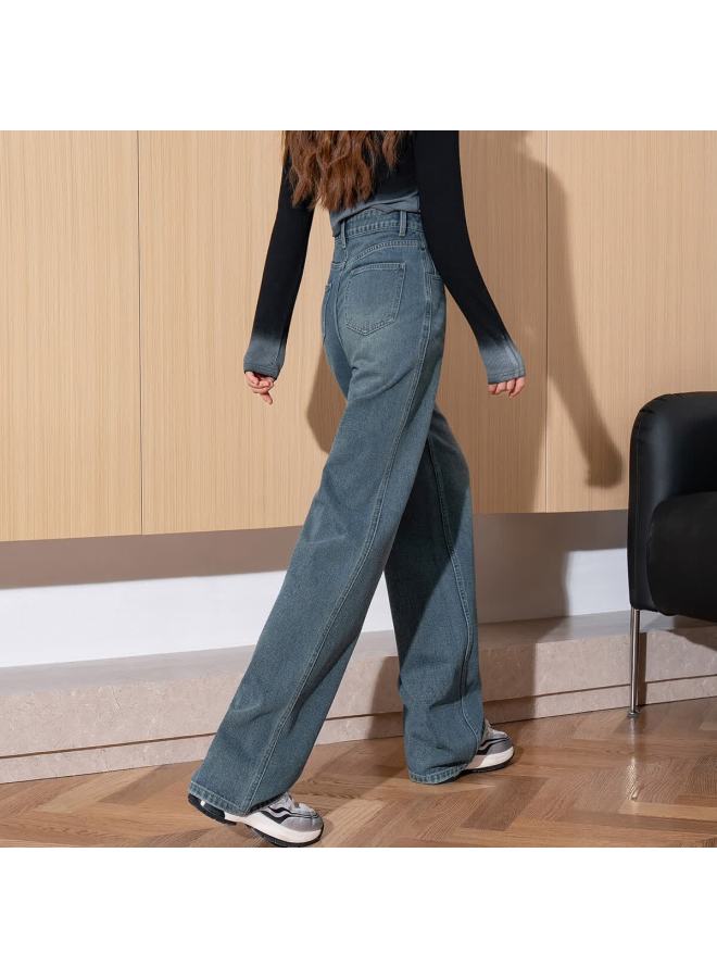 Tonlion Spring Women's Wide-leg Floor-length Denim Jeans With Side Slits - Image 1