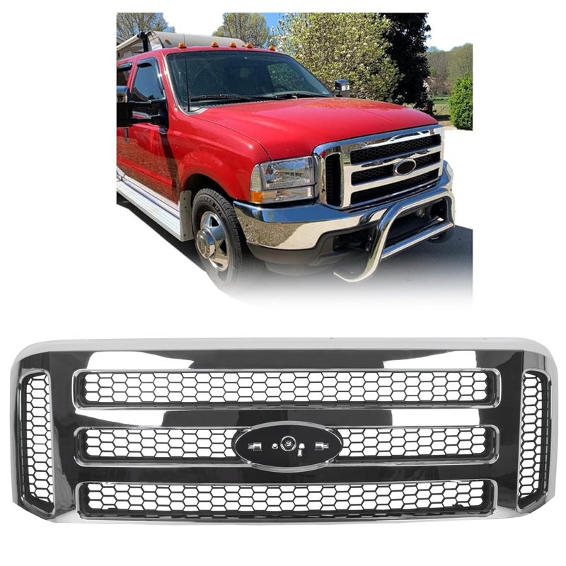شبكة أمامية ECOTRIC متوافقة مع فورد 1999-2004 F250 F350 سوبر ديوتي 2000-2004 إكسبيديشن شبكة كروم جديدة