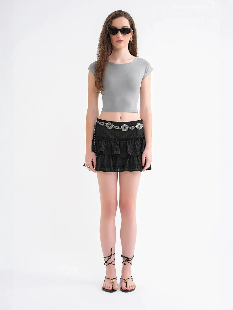 MixRay Grey MIXRAY Slim Fit Crop T-Shirt for Women | Best Price UAE