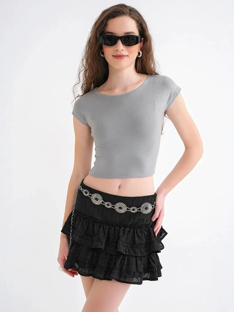 MixRay Grey MIXRAY Slim Fit Crop T-Shirt for Women | Best Price UAE