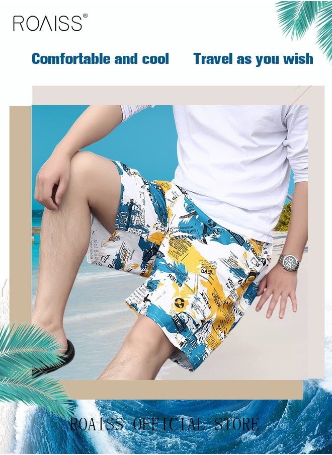 roaiss Men's Beachwear Quick Dry Beach Pants Swimming Trunks Leaves Pattern Thin Five-point Casual Pants Sports Running Boxer Swim Shorts Swimsuit Summer Multicolor  - Image 5