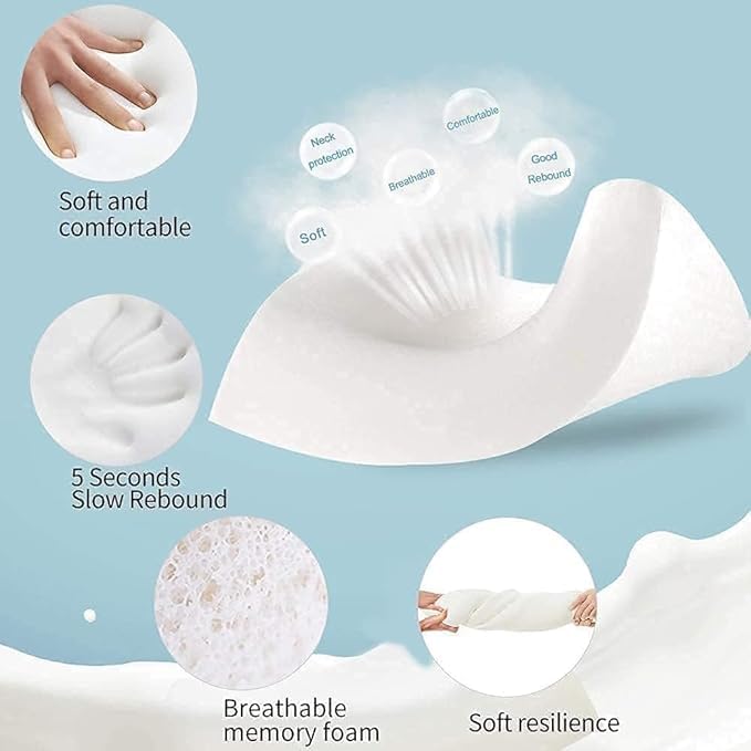 MASHUR FAB Memory Foam Pillow, Contour Cervical Orthopedic Memory Foam Pillows Supports Neck Pain and Shoulder Pain for Sleeping, Ergonomic Cervical Pillow Neck Support Pillow, White - Image 5