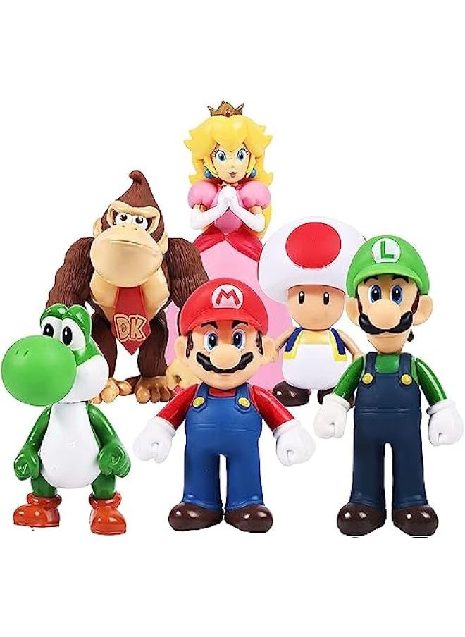 DURKU Set of 6 Mario Figures - Mario & Luigi, Yoshi & Mario Bros Action Figures, PVC Toy Figurines  - Image 1