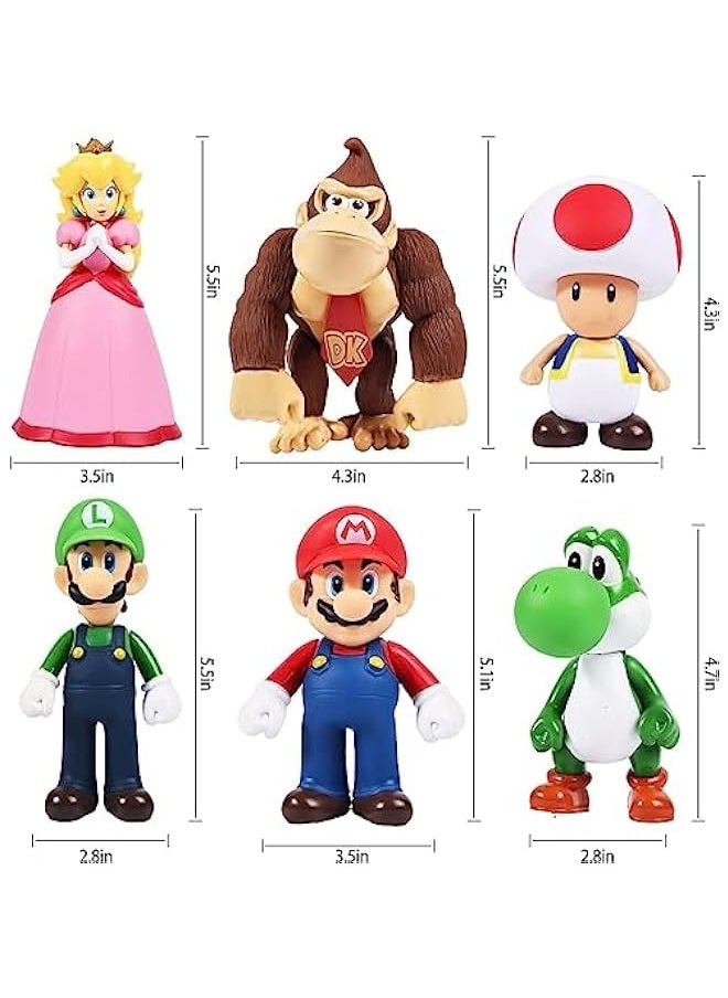 DURKU Set of 6 Mario Figures - Mario & Luigi, Yoshi & Mario Bros Action Figures, PVC Toy Figurines  - Image 2