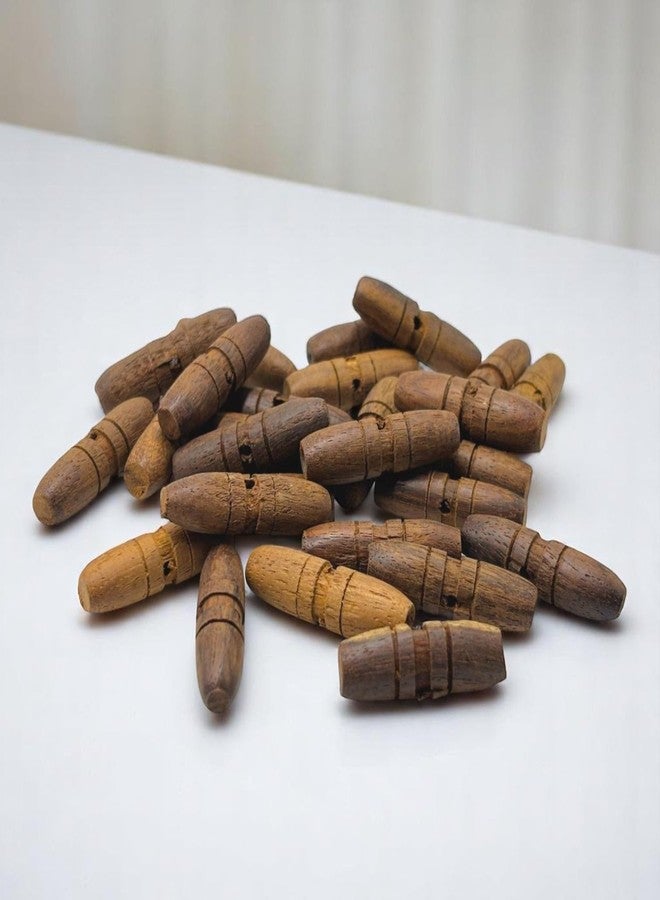 REENA Small Toggle Dark Natural Brown Set of 20 Wooden Buttons 2.5 cms Designer Traditional for Suits Dresses Jackets Coats Craft DIY. Dark Brown Natural (Toggle Wooden Small Wooden 2.5 cm Approx) - Image 1