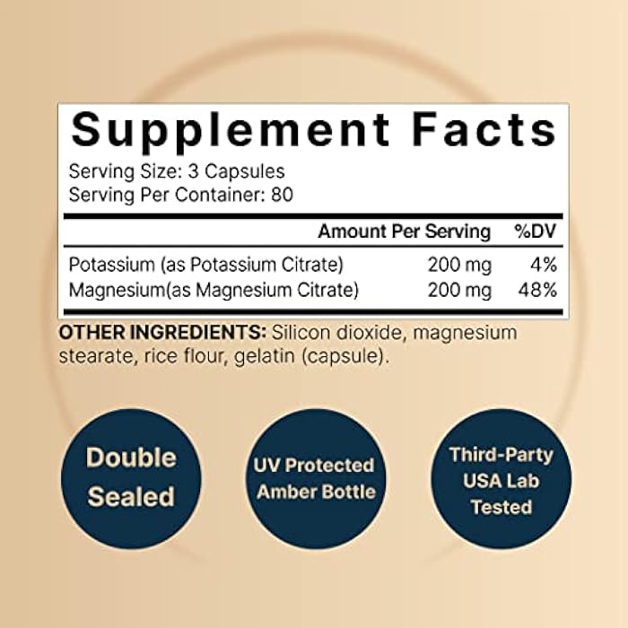 Naturebell Potassium Magnesium Electrolyte Powder Capsules | 200mg Potassium + 200mg Magnesium Citrate | Muscle, Heart & Hydration Support | Keto & Carnivore Friendly | No Sugar, Non-GMO - Image 4