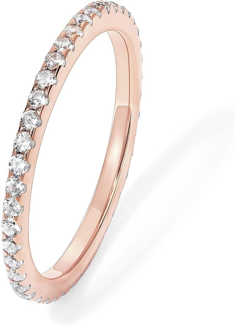 PAVOI 14K Gold Plated Sterling Silver Cubic Zirconia Eternity Ring for Women - Size 9, Rose Gold - Image 1