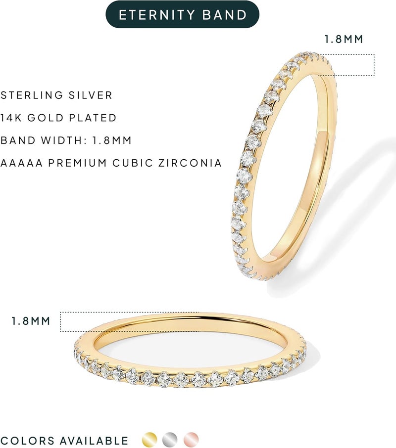 PAVOI 14K Gold Plated Sterling Silver Cubic Zirconia Eternity Ring for Women - Size 9, Rose Gold - Image 3