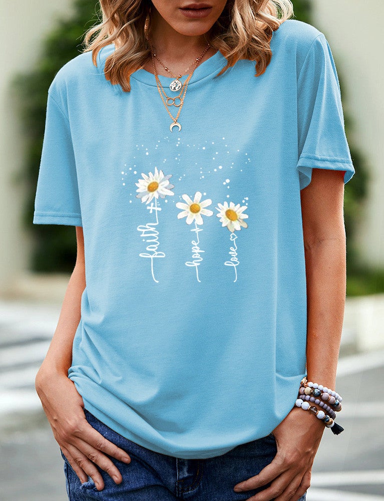Wish Independent Station Daisy Fun Pattern Printed Short Sleeve T-Shirt Women - Image 1