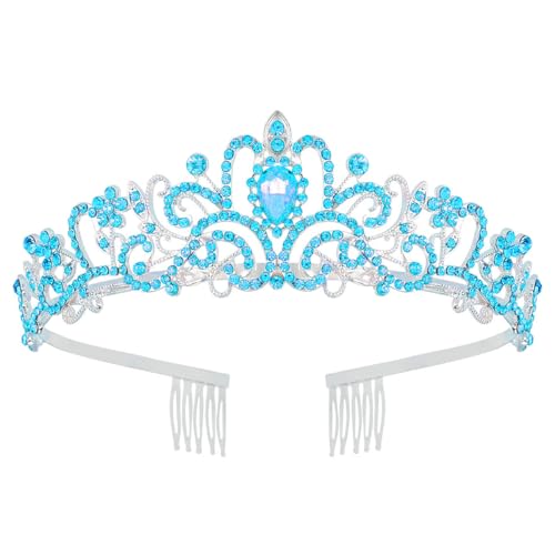 Papoopy Tiara Crown for Women, Headband Hair Accessories for Birthday Wedding Party Costume Blue - Image 1