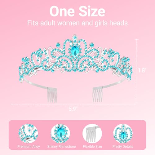 Papoopy Tiara Crown for Women, Headband Hair Accessories for Birthday Wedding Party Costume Blue - Image 2