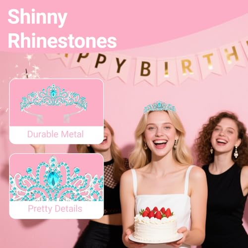 Papoopy Tiara Crown for Women, Headband Hair Accessories for Birthday Wedding Party Costume Blue - Image 5