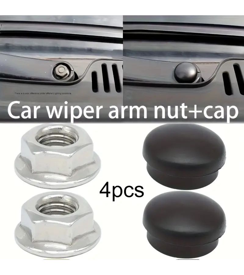 4pcs Wiper Arm Nut Cover Screw Kit No Wiring Required Front Wiper Replacement Parts - Image 1