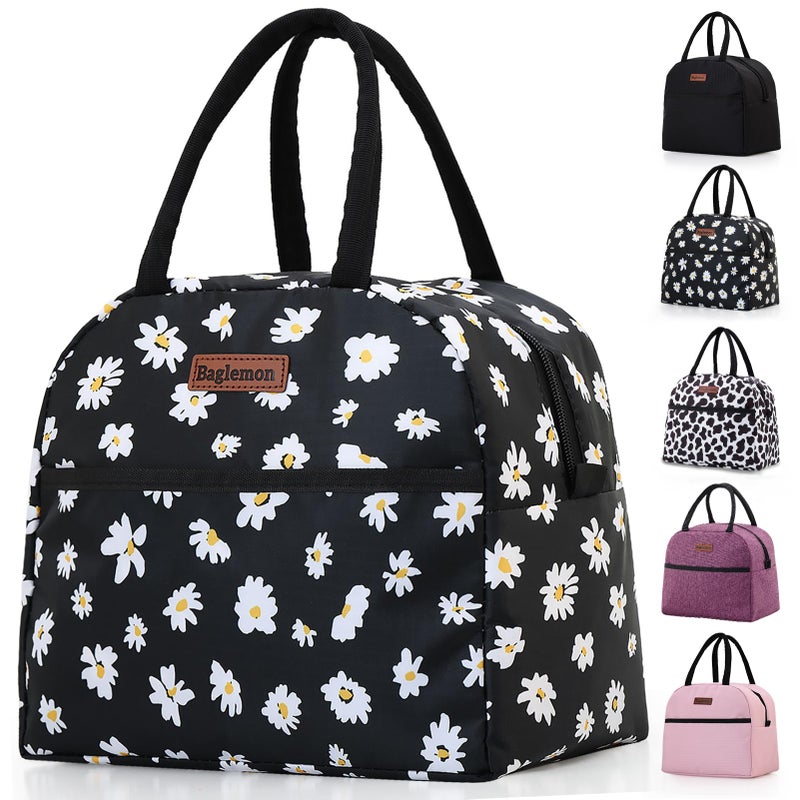 Baglemon Insulated Lunch Bag for Women Men, Lunch Containers Reusable High Capacity Lunch Tote Bags for Work Picnic (Blackdaisy) - Image 1