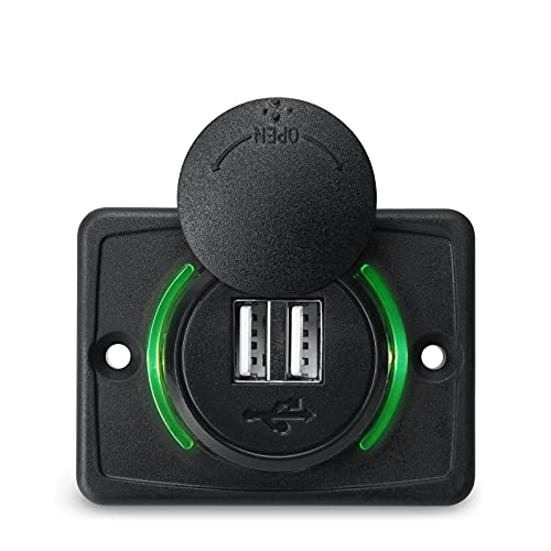 OPL5 12V RV USB Charger, Quick Charger 3.0 Wall Mount USB Charging Station with Green Indicator Light and Cap for Car Camper Boat Marine SUV ATV (Black A74) - Image 1