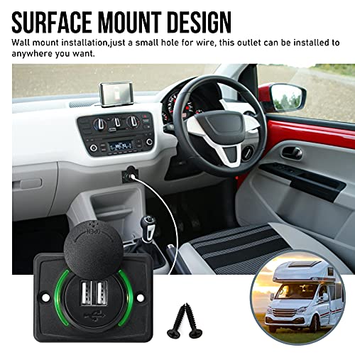 OPL5 12V RV USB Charger, Quick Charger 3.0 Wall Mount USB Charging Station with Green Indicator Light and Cap for Car Camper Boat Marine SUV ATV (Black A74) - Image 2