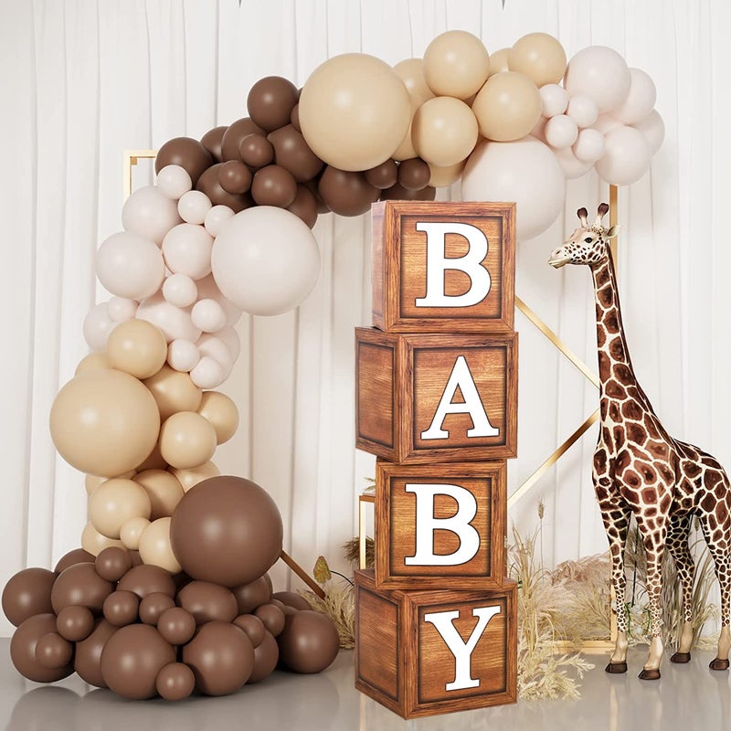 FengRise Baby Shower Boxes for Birthday Decorations â€“ 4 Wood Grain Brown BABY Balloon Boxes, Baby Boxes for First Birthday Centerpiece Decor, Teddy Bear Baby Shower Supplies, Gender Reveal Backdrop - Image 4