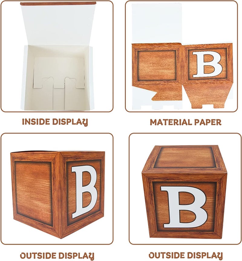 FengRise Baby Shower Boxes for Birthday Decorations â€“ 4 Wood Grain Brown BABY Balloon Boxes, Baby Boxes for First Birthday Centerpiece Decor, Teddy Bear Baby Shower Supplies, Gender Reveal Backdrop - Image 2