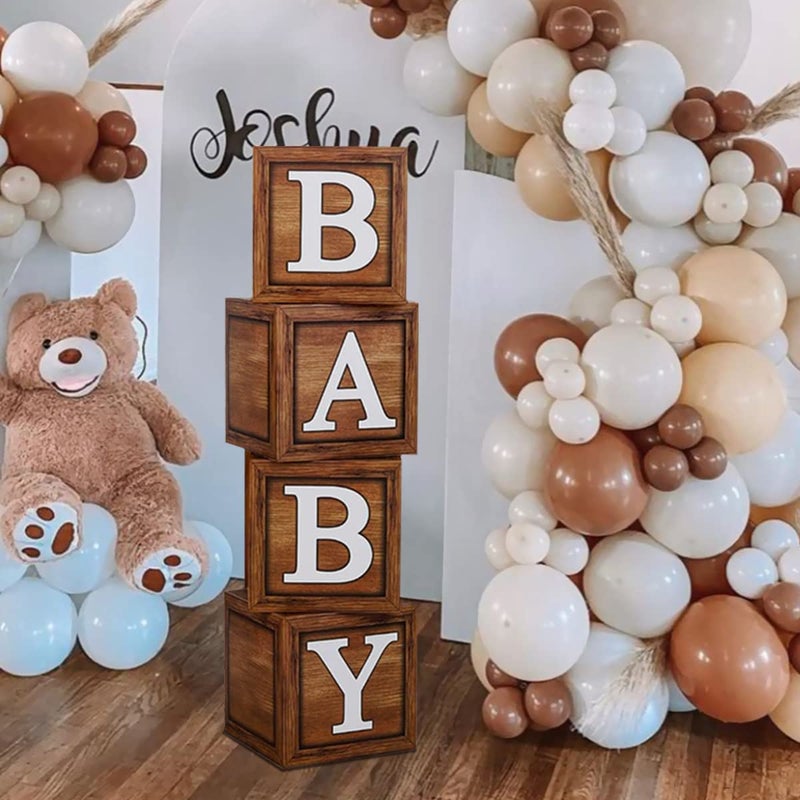 FengRise Baby Shower Boxes for Birthday Decorations â€“ 4 Wood Grain Brown BABY Balloon Boxes, Baby Boxes for First Birthday Centerpiece Decor, Teddy Bear Baby Shower Supplies, Gender Reveal Backdrop - Image 5