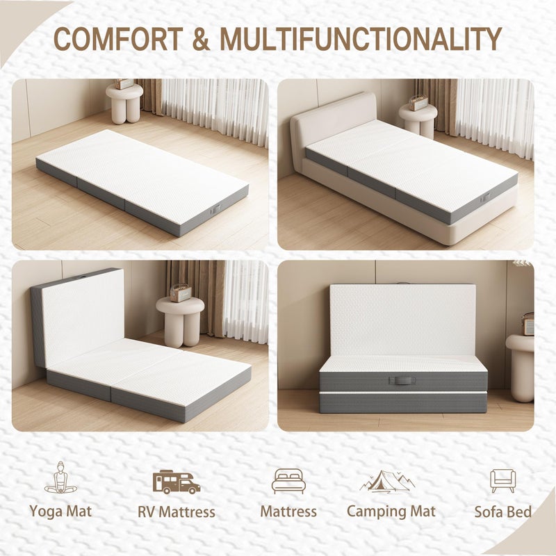Swbvs Tri-Fold Memory Foam Mattress, 6 inch Single Folding with Washable Covers, Reversible Design, Foldable Topper for Travel&Guests, 75"Ã—25"Ã—6" - Image 5