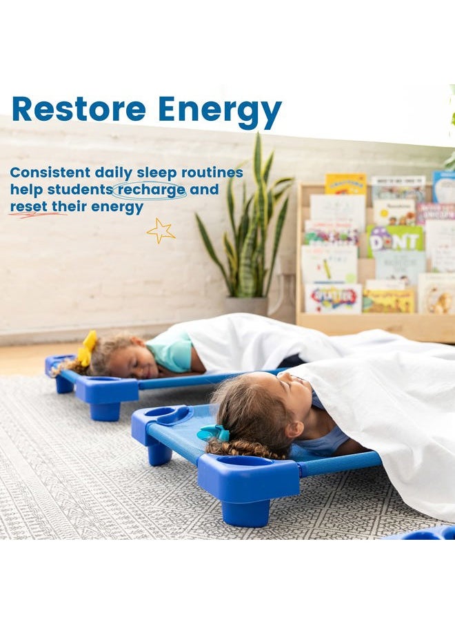ECR4Kids Stackable Kiddie Cot with Sheet, Ready-to-Assemble, Toddler Size, Classroom Furniture, Blue, 6-Pack  - Image 3