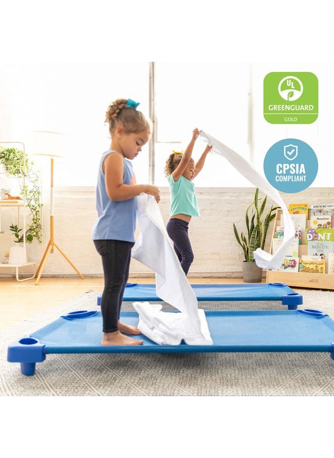 ECR4Kids Stackable Kiddie Cot with Sheet, Ready-to-Assemble, Toddler Size, Classroom Furniture, Blue, 6-Pack  - Image 5