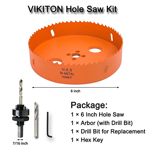 VIKITON 6 Inch Hole Saw with Arbor for Metal Wood and Plastic Cutting, 152mm Bi-Metal Hole Cutter for Different Project with Smooth and Flat Drilling Edge, Fast Chip Removal, Handy Hole Saw Kit Set - Image 4
