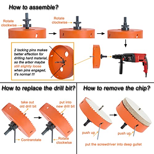 VIKITON 6 Inch Hole Saw with Arbor for Metal Wood and Plastic Cutting, 152mm Bi-Metal Hole Cutter for Different Project with Smooth and Flat Drilling Edge, Fast Chip Removal, Handy Hole Saw Kit Set - Image 5