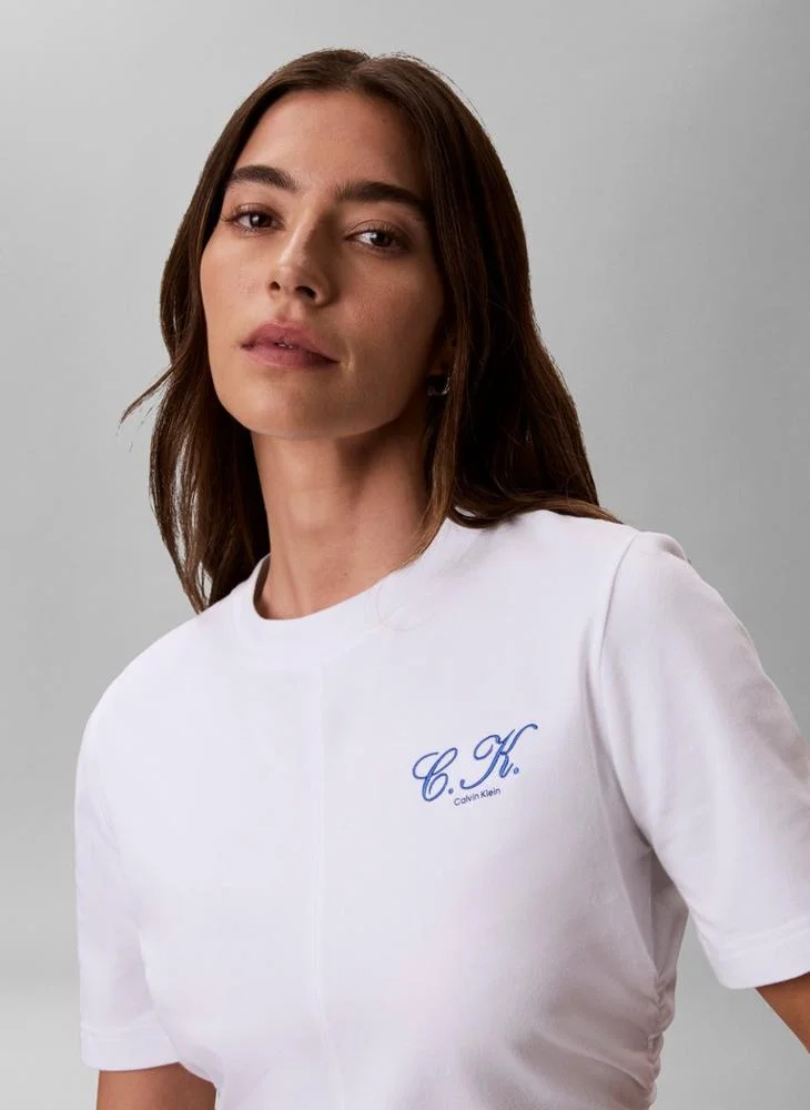 Calvin Klein Jeans  Ruched Slim Monogram T-Shirt for Women | Best Price UAE