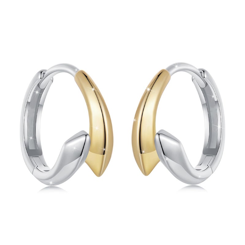 WOSTU Two-Tone Gold Chunky Oval Hoop Earrings for Women,925 Sterling Silver Post Lightweight Interlocking Huggie Earring Hypoallergenic Ear Buckles for Wife Mom Jewelry Gift - Image 1